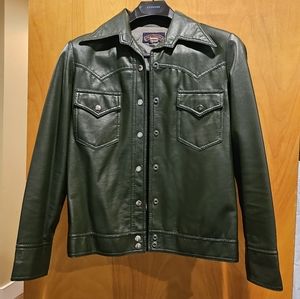 Vintage Oleg Cassini green faux leather motorcycle jacket